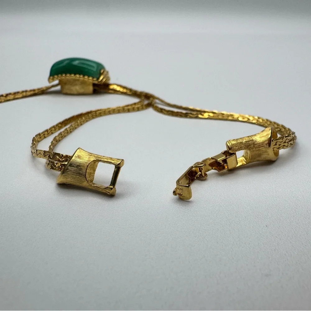 Vintage Green Glass Gold Plated Slide - Picture 9 of 14